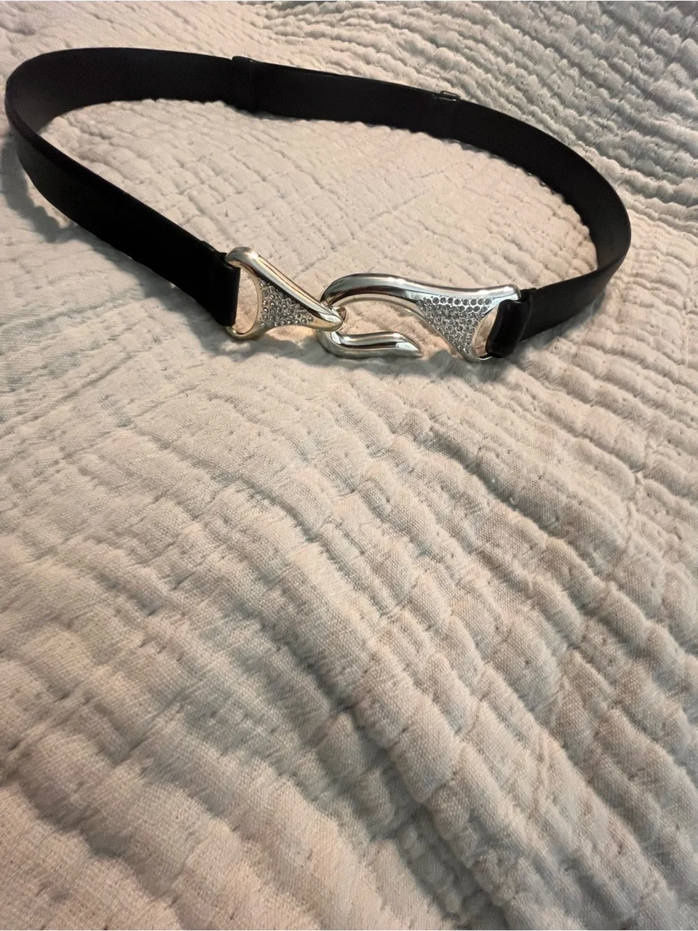 Chico's Black leather Belt with Silver Decorative Hook M/L